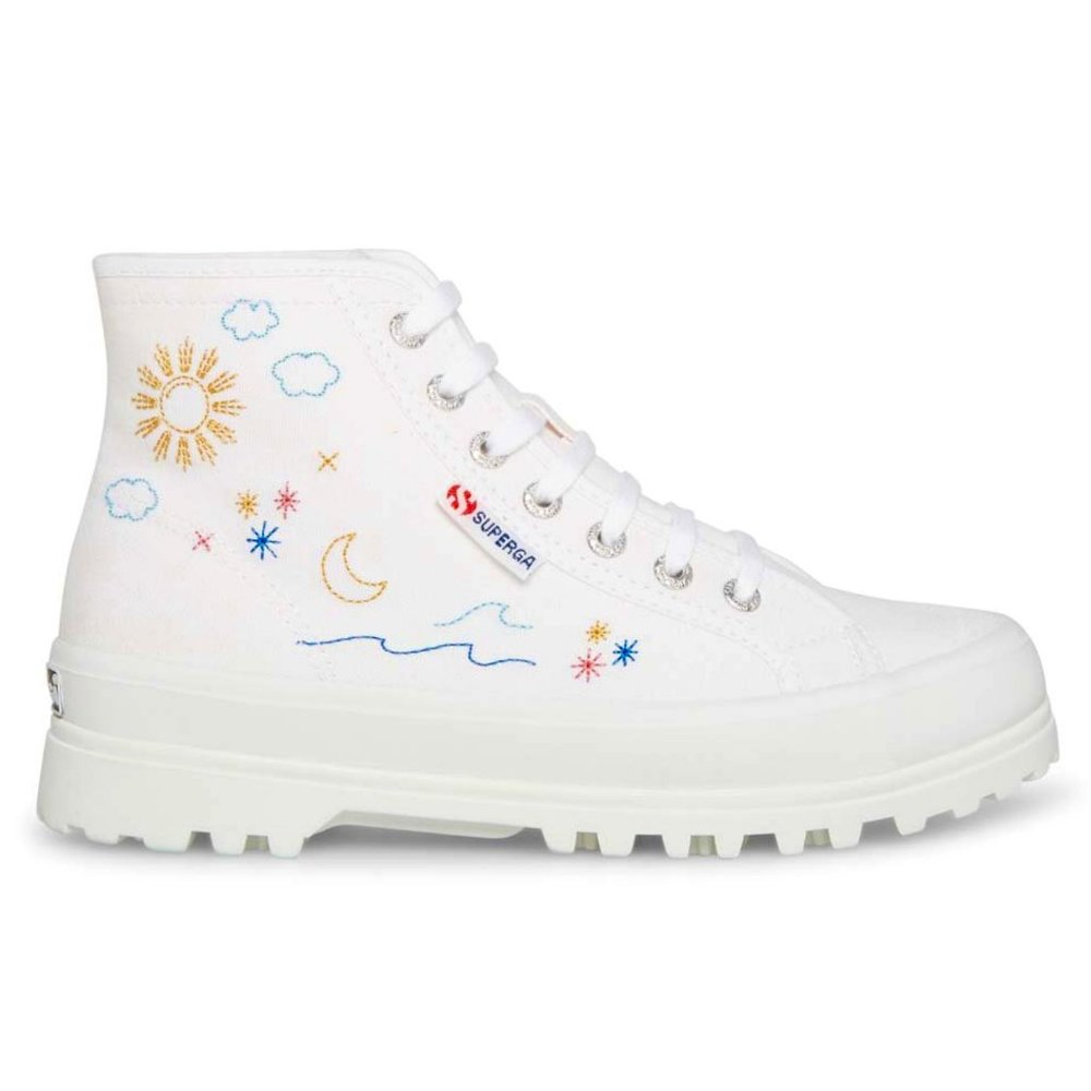 Superga White & Blue Sky Embroidery-Accent Alpina Platform Hi-Top Sneaker 38